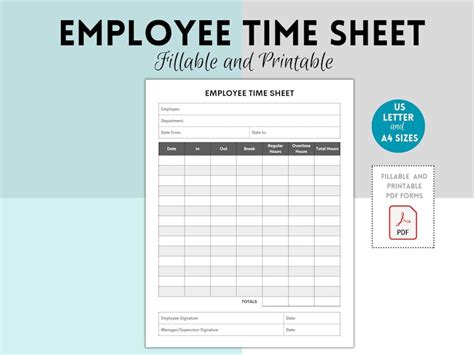 Employee Timesheet Editable Printable Timesheet Time Card Time