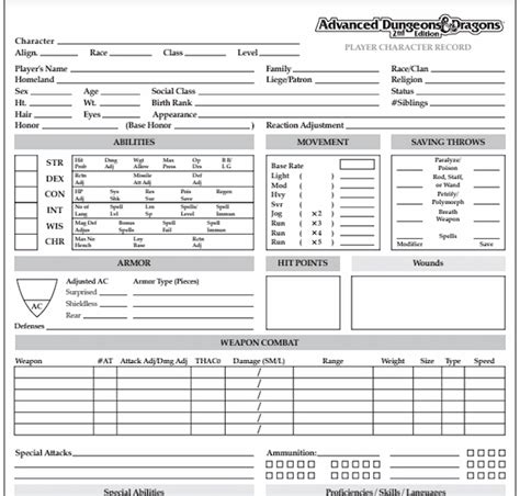 Adandd 2nd Edition Character Sheet By Synaptyx Pdf 45 Off