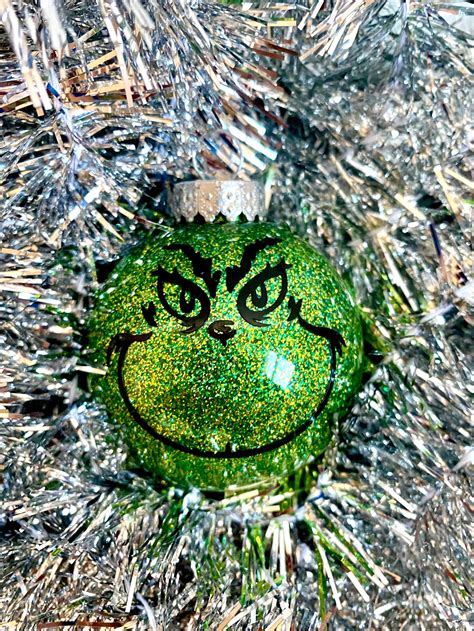 Grinch Ornament Grinch Face Glitter Ornament Custom Grinch Etsy