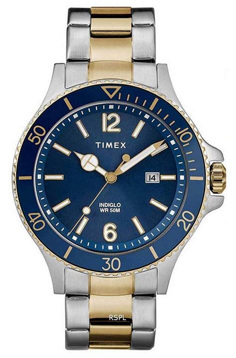 timex harborside blue dial two tone stainless steel quartz twg019600 mens watch nz
