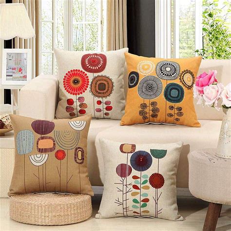 Cartoon Flowers Pattern Spring Pillow Cushion Covers Set Of 4