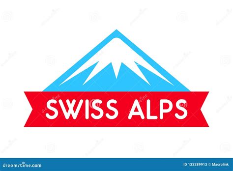 Swiss Alps Logo Illustration Vector Emblem Of Mountain With Ribbon And