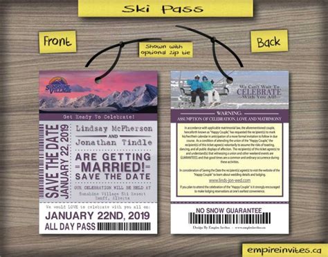 Ski Pass Lift Ticket Save The Date Wedding Passes Style 3 Modern