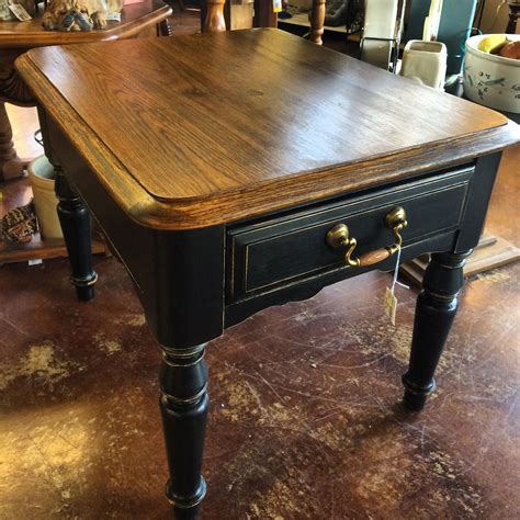 Black Painted End Table With Stained Top Dark Wood Table Painted