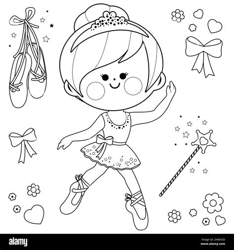 Beautiful Ballerina Girl Black And White Coloring Page Stock Photo Alamy