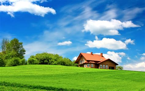 Free Download Green Field House Landscape Wallpaper For Desktop High