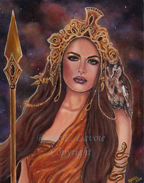 Athena Greek Goddess With Owl Original Painting Fantasy Art Etsy In