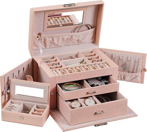 Anwbroad Pink Jewellery Box For Teenage Girls Women With Travel Jewelry