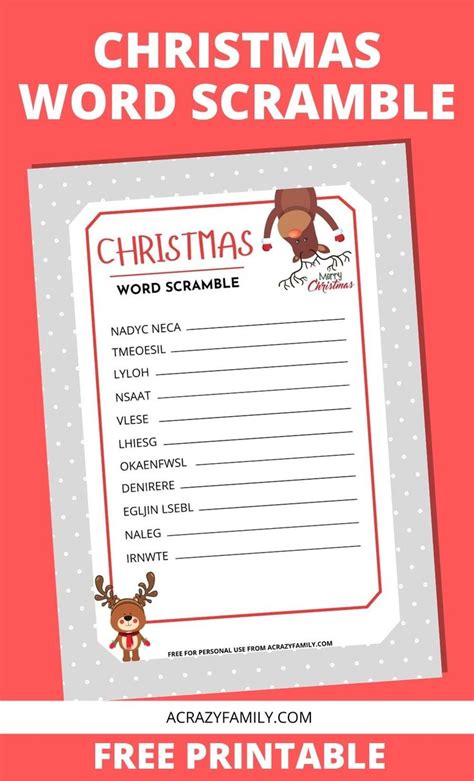 Christmas Word Scramble For Kids Free Printable Christmas Words