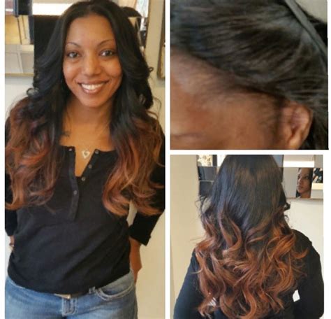 Full Sew In Middle Part Ombré Color Edges Indian Hair Long Curls Sew In