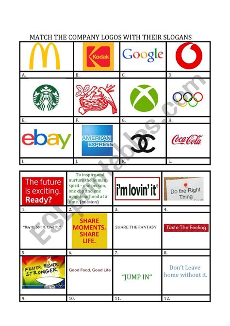 Company Logos And Slogans Esl Worksheet By Sandrina