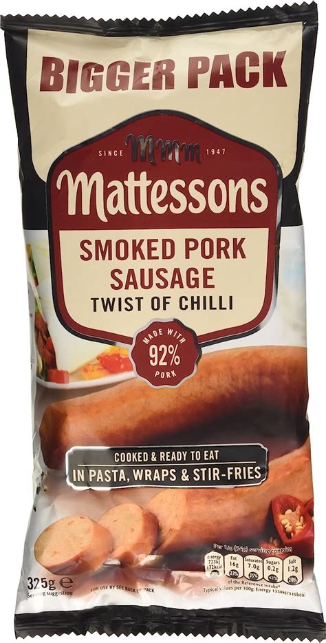 Mattessons Smoked Chilli Pork Sausage 325g Uk Grocery