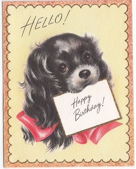 Vintage Glittered Lined Black Dog Birthday Greeting Card Ebay