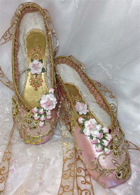 Pair Of Pink And Gold Sugarplum Fairy Pointe Shoes Aurora Etsy