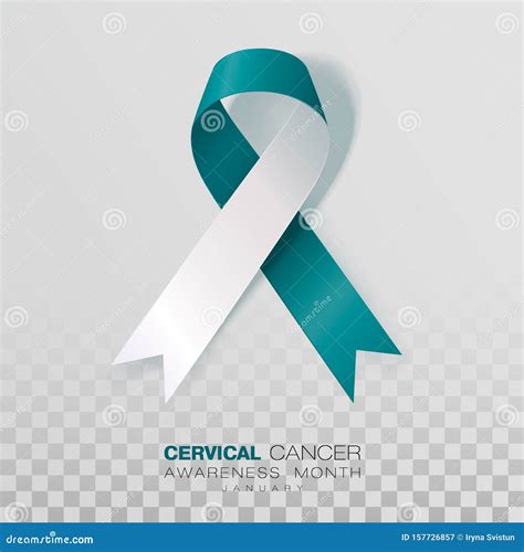 Cervical Cancer Awareness Month Teal And White Ribbon Isolated On Transparent Background Stock