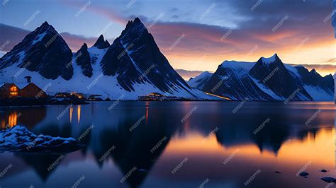 Premium Ai Image Lofoten Islands Norway Reine Lofoten Sunset Mountain