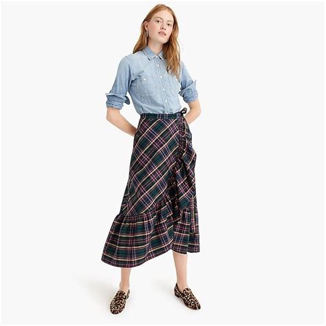 Ruffle Wrap Skirt In Jcrew Signature Tartan Women A Line Wrap