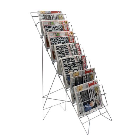 Newspaper Rack Fold Flat 7 Wide Pockets In Silver S1