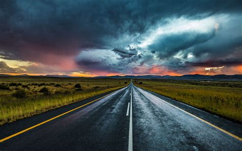 Download Wallpaper 2560x1600 Road Marking Evening Clouds Horizon