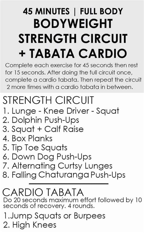 45 Minute Bodyweight Strength Circuit Workout Cardio Tabata Fit