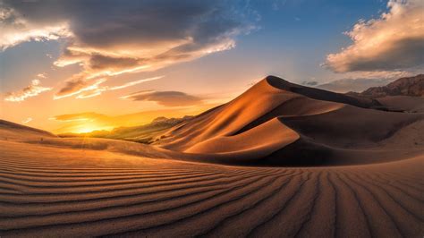 Download Sunrise Nature Sand Dune Cloud Sky Sand Desert 4k Ultra Hd