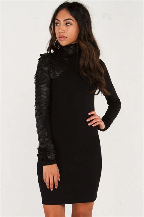 Front View Of Turtleneck Long Sleeve Knee Length Bodycon Dress With