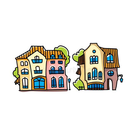 Funny Colorful Houses Made In Cartoon Style Facade Of Cartoon House