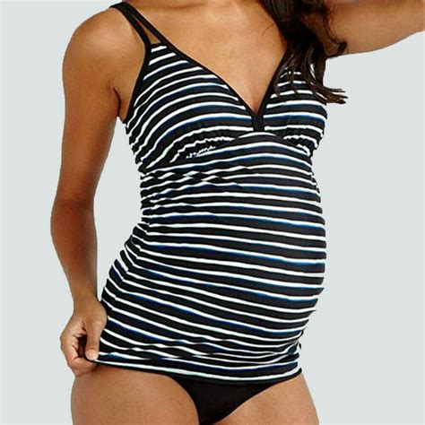 Focusnorm Striped Maternity Pregnant Women Swimwear Swimming Costumes Bikini Swimsuit