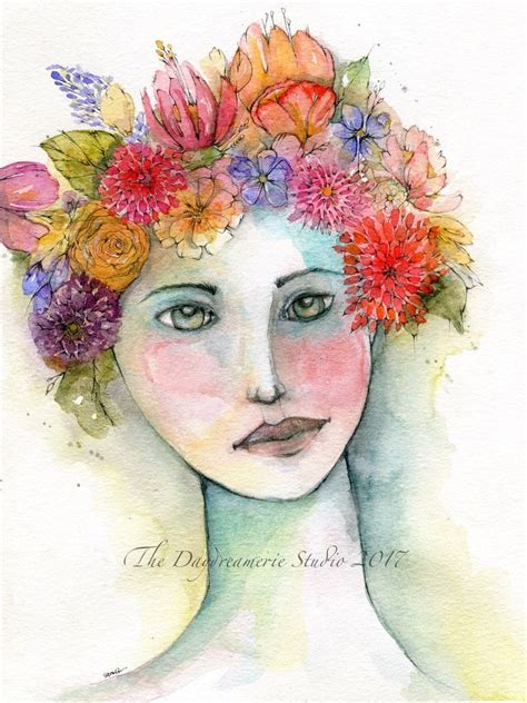 Watercolor And Acrylic She Found Peace With Her Flawsshe Thought