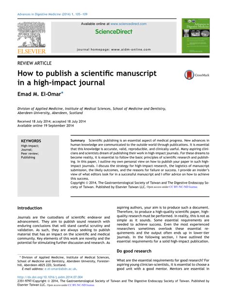 Pdf How To Publish A Scientific Manuscript In A High Impact Journal