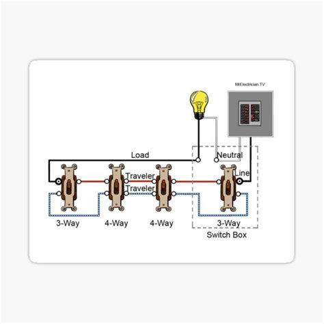 Four Way Switch Wiring Diagram Line Load Same Box Sticker For Sale By