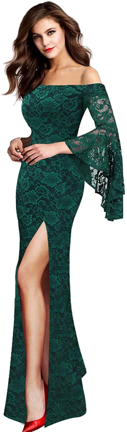 Vfshow Womens Off Shoulder Bell Sleeve High Slit Formal Evening Party Maxi Dress Ebay