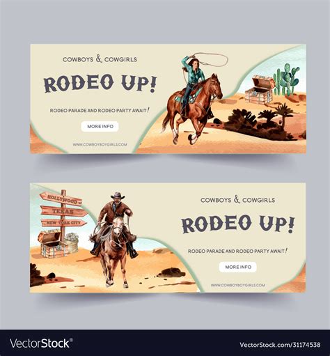 Cowboy Banner Design With Cactus Chest Horse Vector Image