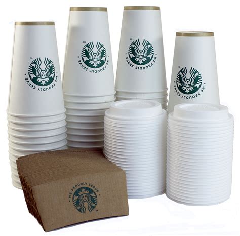 Starbucks White Disposable Hot Paper Cup 16 Ounce Sleeves And Lids