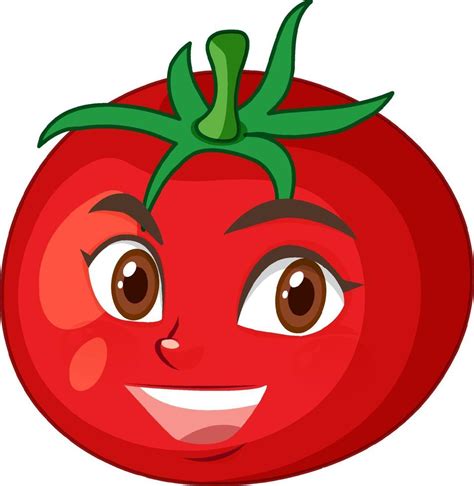 Tomato Cartoon Character With Happy Face Expression On White Background
