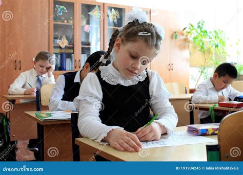 Russian Schoolgirls In Uniform After Graduation Editorial Photo