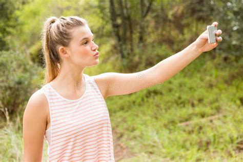 Pretty Blonde Sending Kiss And Taking Selfies Stock Image Image Of Hair Kiss 58192859