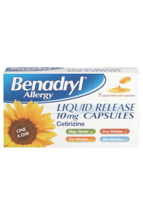 benadryl liquid release capsules 10mg capsules 7 allergy