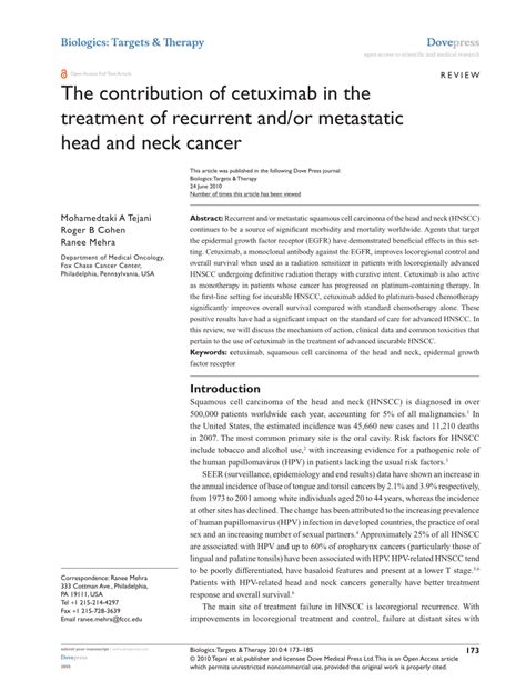 Pdf The Contribution Of Cetuximab In The Treatment Of Recurrent And