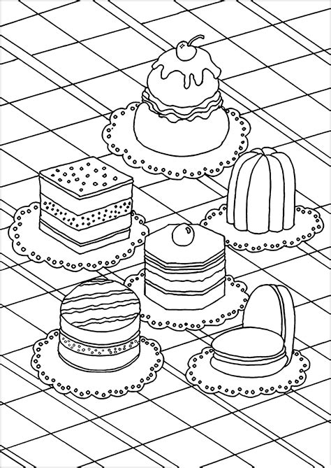 Appetizing Cakes Cupcakes Adult Coloring Pages