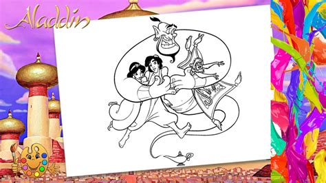 678x422 carpet coloring pages coloring page. Aladdin & Jasmine with Genie, Abu, Magic Carpet | Coloring ...
