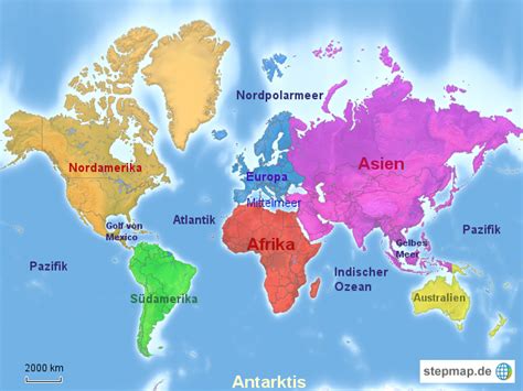 Karte Welt Kontinente | Kleve Landkarte