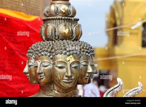 Golden Statue Of Buddha With Many Faces Golden Mount Temple Stock