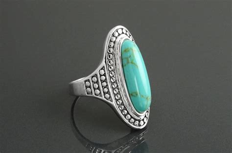 Turquoise Ring Sterling Silver Turquoise Stone Boho Style Ring Long