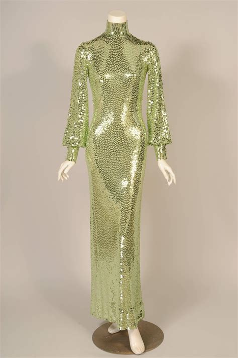 Norman Norell Iconic Mermaid Gown Sparkling Green Sequins On Silk 1960s
