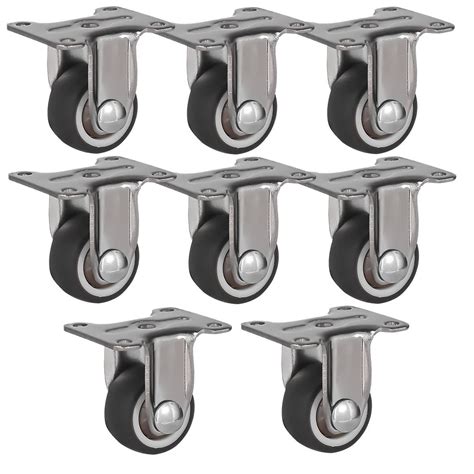8 Pack 1 Low Profile Rigid Caster Grey Rubber Fixed Caster Wheels