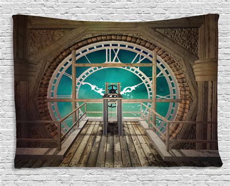 Steampunk Tapestry Fantasy Background Print Of Inside View Of Clock