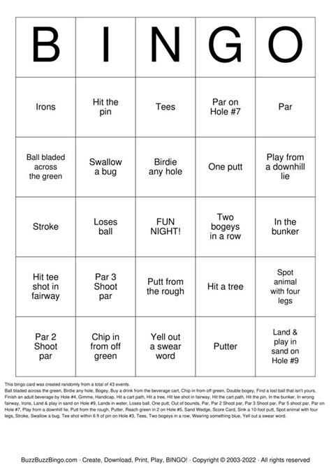 Golf Bingo Cards To Download Print And Customize