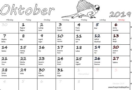 Kalender Oktober Skriva Ut Gratis Utskrivbara Pdf