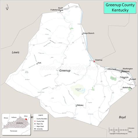 Map Of Greenup County Kentucky Showing Cities Highways And Important